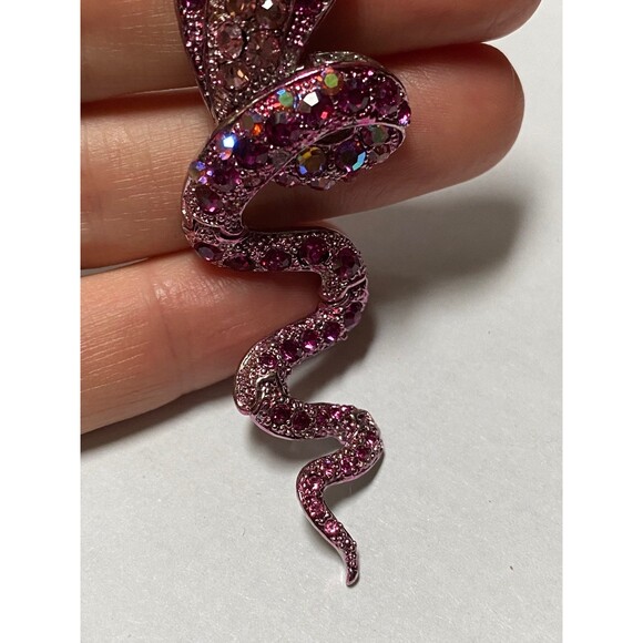 VTG Janus Pink Snake Pendant 3" Movable Bling Y2K Rhinestone Cobra Necklace - Picture 8 of 11
